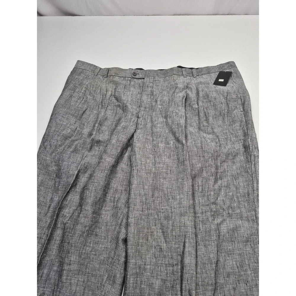 Dreams Dress Pants Mens 51x36 Gray Linen Pleated Relaxed Big Tall Casual NWT